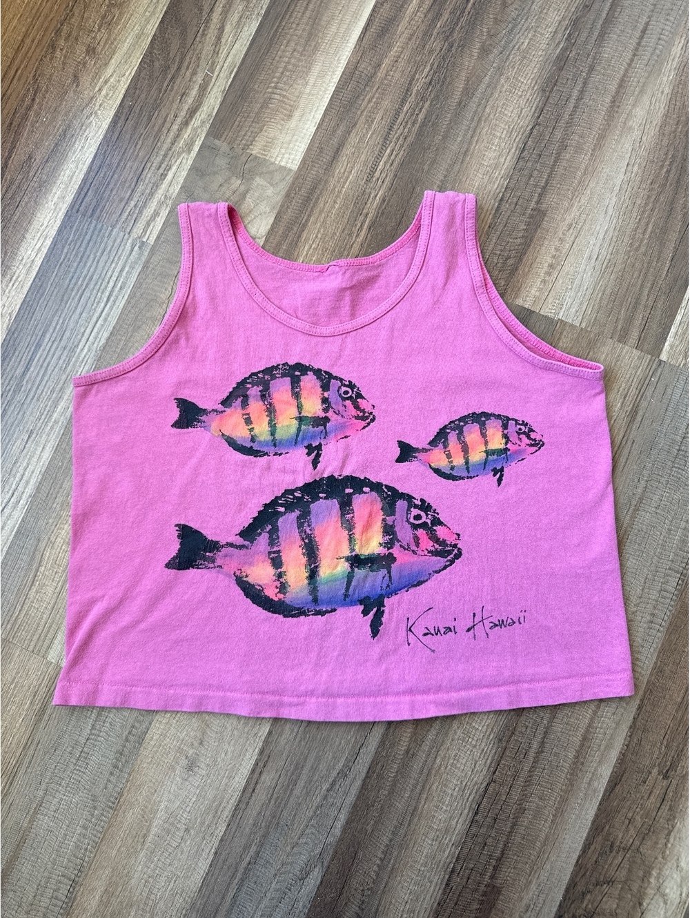 Vintage Kawai Hawaii Tropical Fish Tank Top Womenβs Large Pink Cropped